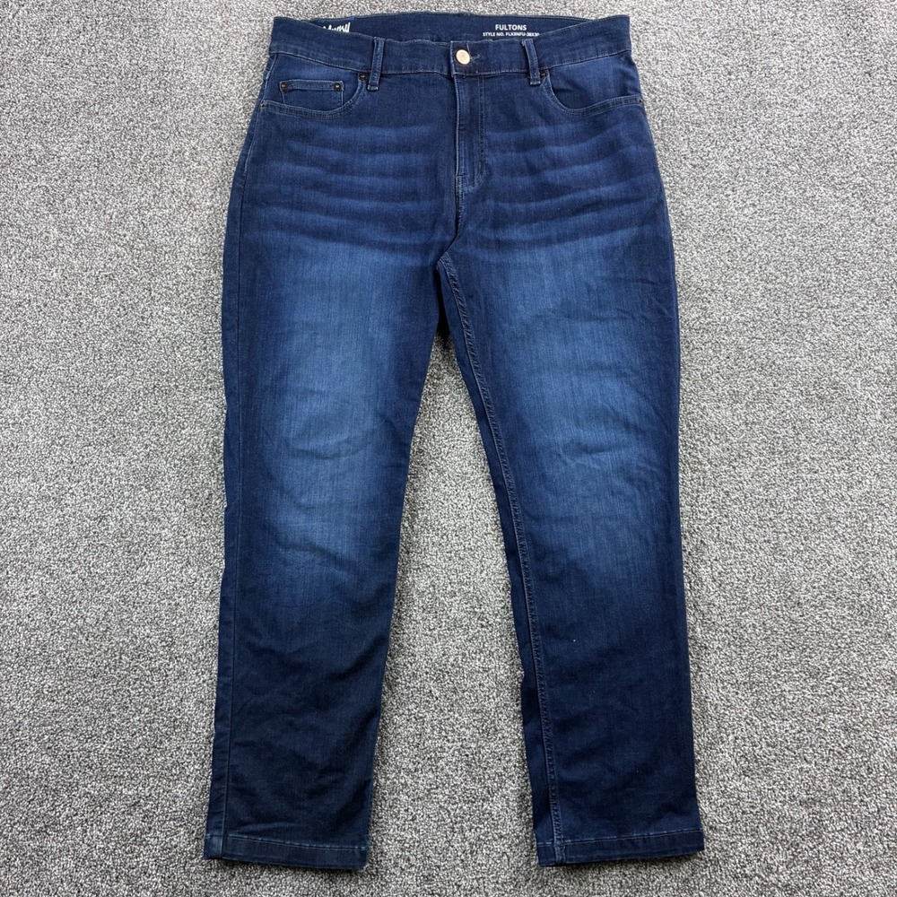 Mugsy Fultons Jeans Mens 38x30 Blue Dark Wash Slim Straight Stretch Denim